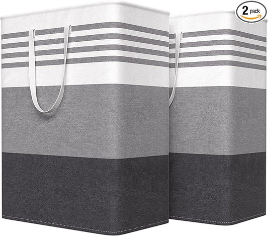 WOWBOX 2 Pack Laundry Hampers Baskets, Freestanding Dirty Clothes Hampers with Reinforced Handles & Cross Stitch & Waterproof Coating, for Laundry Bedroom Bathroom, 2 x 125L