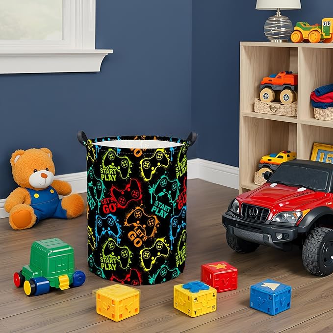 Kids Laundry Basket Baby Hamper Toy Storage Bin for Boys Room Decor Baby Nursery Hamper Gift Baskets for Bedroom Bathroom(Game)