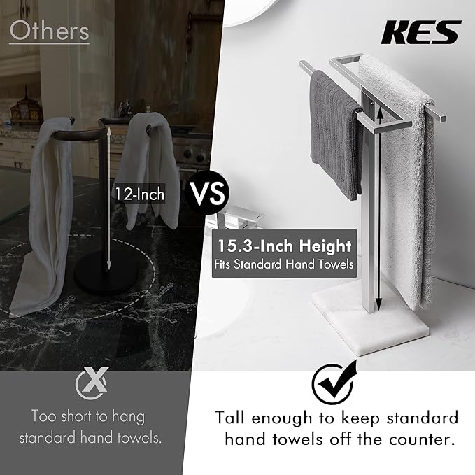 KES Hand Towel Rack Stand, Countertop Towel Rack Free Standing S-Shape Hand Towel Holder with Marble Base for Bathroom SUS304 Stainless Steel Polished Finished, BTH223