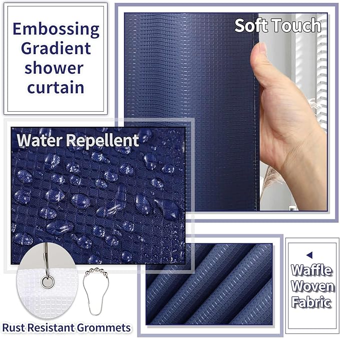 XLHOMO 25PCS Navy Blue Bathroom Accessories Sets Complete, with Shower Curtain, Rugs, Trash Can and Toilet Brush, Soap Dispenser, Toothbrush Holder and Cup, Soap Dish, Qtip Holder, Bathroom Decor Sets