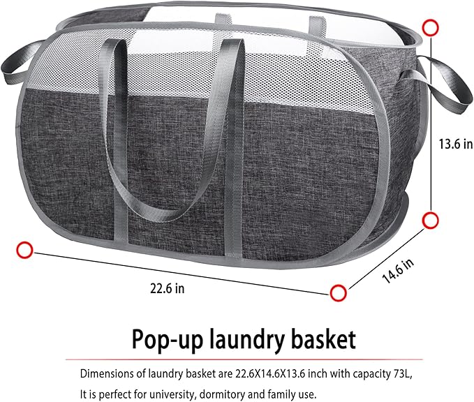 pop-up laundry basket???with Durable Handles collapsible Mesh laundry Hamper,Easy to Open and Fold,Premium Cationic Fabric?€? (Cationic Gray)?€??€?