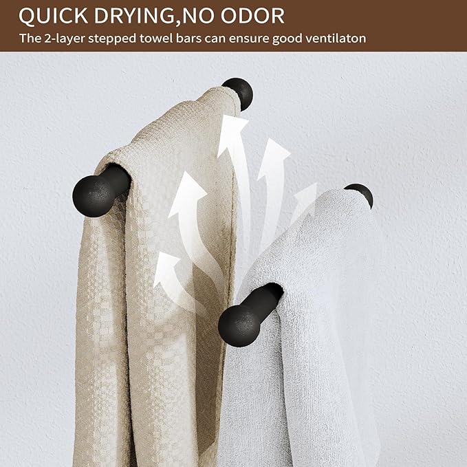 YINMIT Hand Towel Stand with Heavy Wood Base, Free Standing Towel Rack Double T-Shape Hand Towel Holder for Bathroom, Countertop Towel Holder for Bathroom, Kitchen, Countertop Vanity