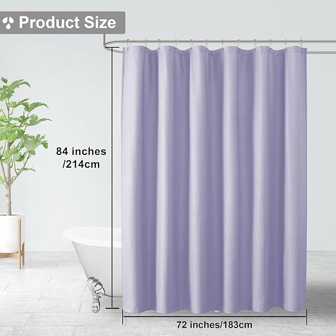 OVZME Lavender Extra Long Shower Curtain 72 x 84 Inch, 3D Embossed Textured Fabric Shower Curtain for Bathroom, Hotel Spa Bathroom Curtains, Water Repellent Machine Washable