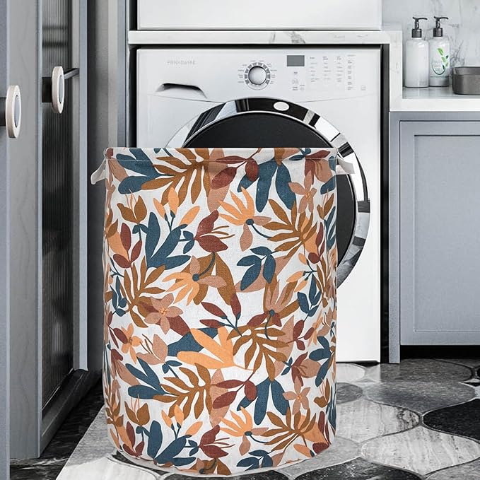 Merdes 19.7?€??€? Waterproof Foldable Laundry Hamper, Dirty Clothes Laundry Basket, Linen Bin Storage Organizer for Toy Collection (Plant Yellow)