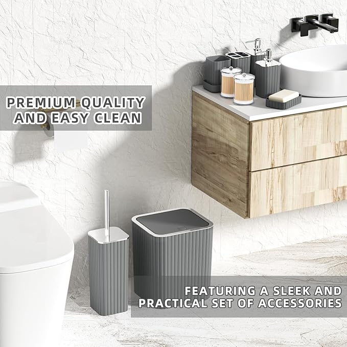XLHOMO Bathroom Accessories Set - Gorgeous Grey Bathroom Set, 10PC Bathroom Accessory Set, Gray Bathroom Accessories Set, Trash Can, Qtip Holder Dispenser & Soap Dispenser