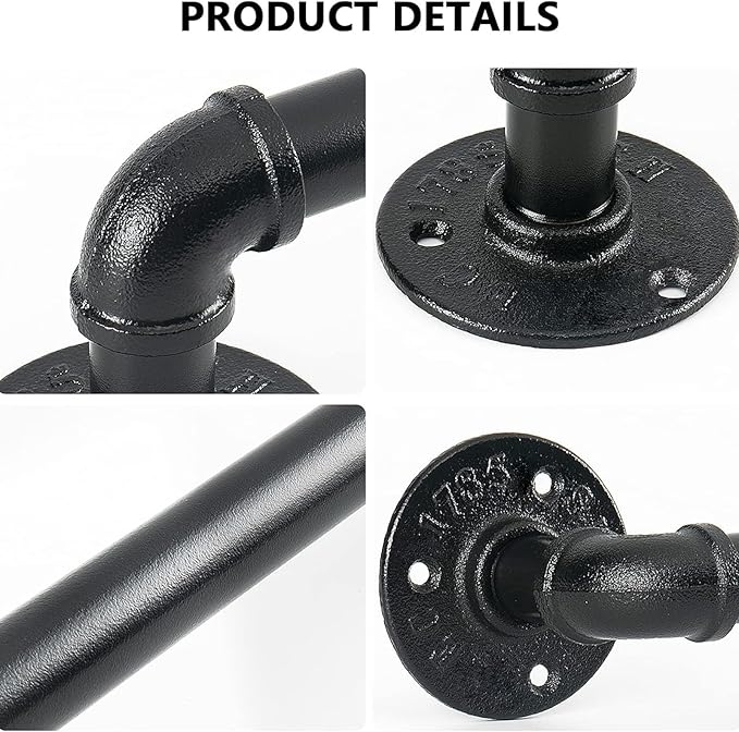 Industrial Pipe Towel Rack Towel Bar, Heavy Duty Wall Mounted Rustic Farmhouse Bath Towel Holder for Bathroom (Black, 16 inch)