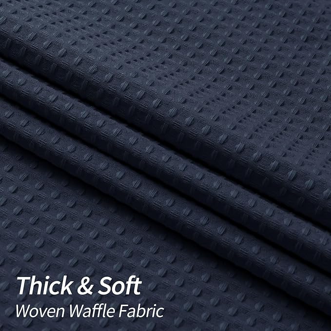 MitoVilla Waffle Small Stall Shower Curtain 36 x 72, Blue Half Size Shower Curtain, Fabric Narrow Shower Curtains for Bathroom Decor, 36 inch Shower Curtain Set with Hooks, Navy Blue