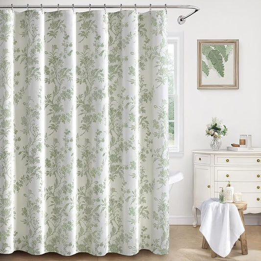 Sage Green Floral Shower Curtain,Vintage Cotton Cottagecore Shower Curtains for Bathroom, 60" W x 72" L