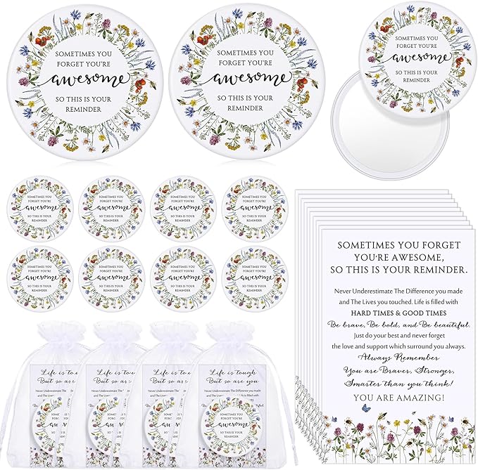 50 Set Mother's Day Inspirational Compact Mirror Religious Bulk Gift for Women Christian Mini Makeup Pocket Mirror Administrative Professional Gift with Card for Volunteer Employee Teacher(Wildflower)