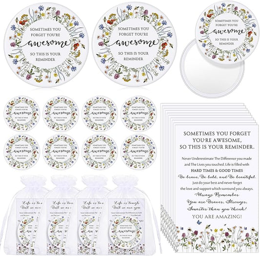 50 Set Mother's Day Inspirational Compact Mirror Religious Bulk Gift for Women Christian Mini Makeup Pocket Mirror Administrative Professional Gift with Card for Volunteer Employee Teacher(Wildflower)