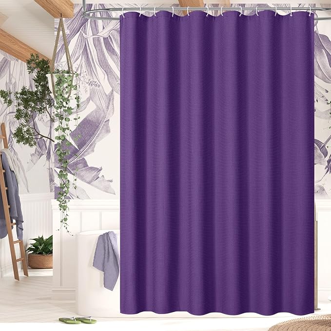 MitoVilla Purple Shower Curtain, 72 x 78, Luxury Waffle Fabric for Modern Bathroom Decor, Heavy Duty Hotel Cloth, 78 inch Long