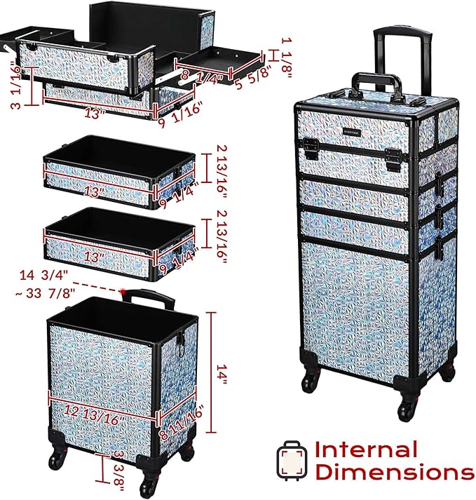 BYOOTIQUE Makeup Train Case Kit with Cube Case Cosmetic Organizer Mermaid Silver