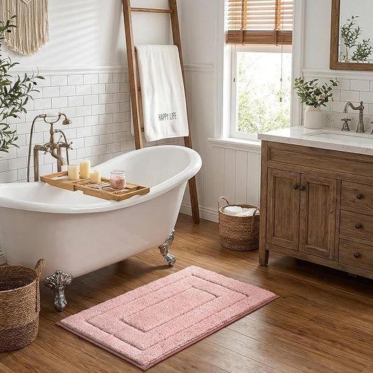 GRANNY SAYS Bathroom Rugs and Mats, 16" x 24" Non-Slip Bath Mat for Bathroom, Super Soft Absorbent Microfiber Bath Rug, Machine Washable and Dry, Small Pink Rug for Shower, Tub and Bath Floor