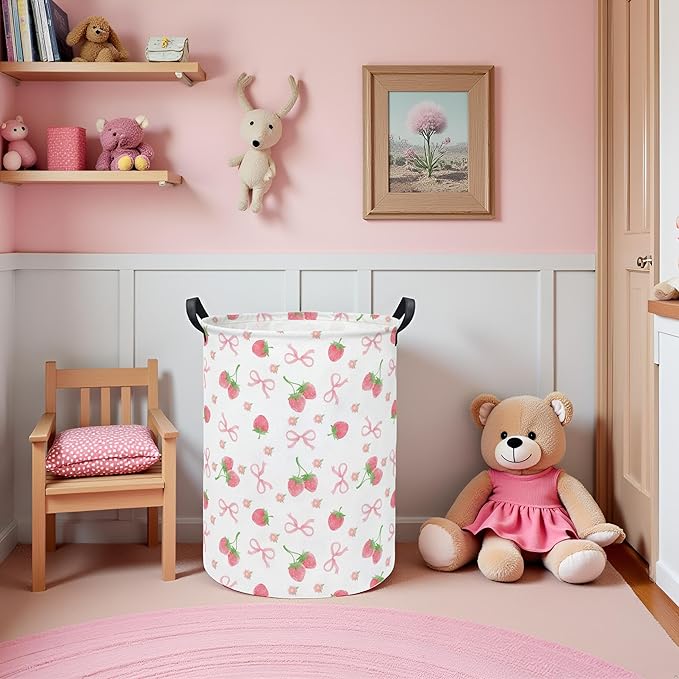 Baby Laundry Hamper kids laundry Basket Waterproof Storage Bin for Bedroom Toy Clothes Organizer Basket Woodland Animals Room D??cor(Bowknot Strawberry)