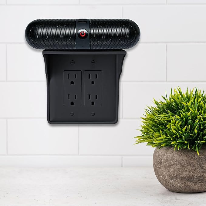 Power Perch Double Wall Outlet Shelf – Bathroom Shelf for Electric Toothbrush and Toiletries – Small Wall Shelves for Homepod Mini, Alexa Holder, Echo Dot – Easy Install, Black, 2-Pack