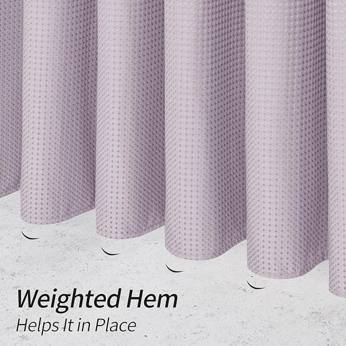 MitoVilla Purple Waffle Small Stall Shower Curtain 36 x 72, Half Size Fabric Narrow Shower Curtains for Bathroom Decor, 36 inch Weighted Shower Curtain Set with Plastic Hooks, Lavender
