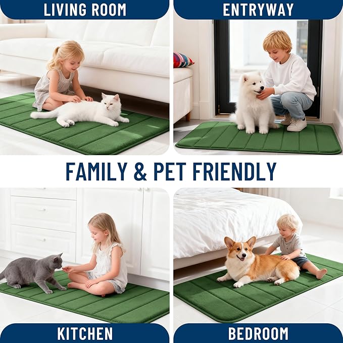 OLANLY Memory Foam Bath Mat 70x46, Super Soft Absorbent Bathroom Rugs, Quick Dry, Machine Washable Shower Floor Rugs, Bathmat Carpet, Bathroom Home Decor Accessories, Olive Green
