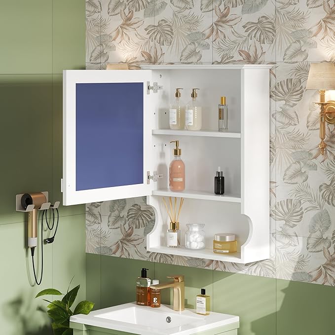 Merax Bathroom Wall Cabinet with Mirror, Wall Mounted Medicine Cabinet with Adjustable Shelves and Open Space, 20" x 28" Mirrored Door Over The Toilet Bathroom Storage Cabinet