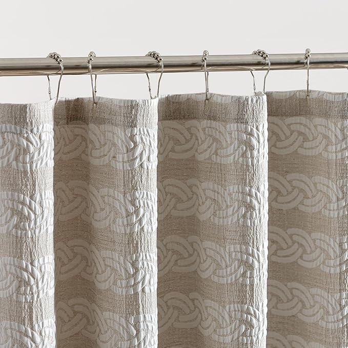 SLEEP ZONE Geometric Jacquard Shower Curtain, Textured Fabric Shower Curtains Arch Curtain for Modern Home Decorations Bathroom, 72" × 98" Beige Arch