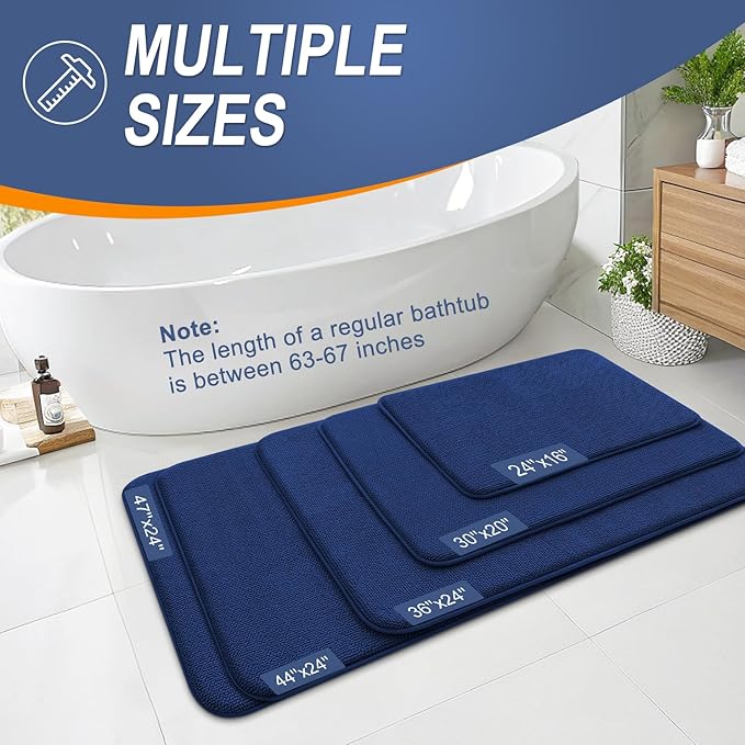 OLANLY Thick Memory Foam Bath Mats Rugs 40x24, Extra Soft Absorbent Bathroom Rug, Quick Dry Bath Mat, Non-Slip, Machine Washable Carpet for Bathroom, Tub and Shower, Home Decor Accessories, Navy