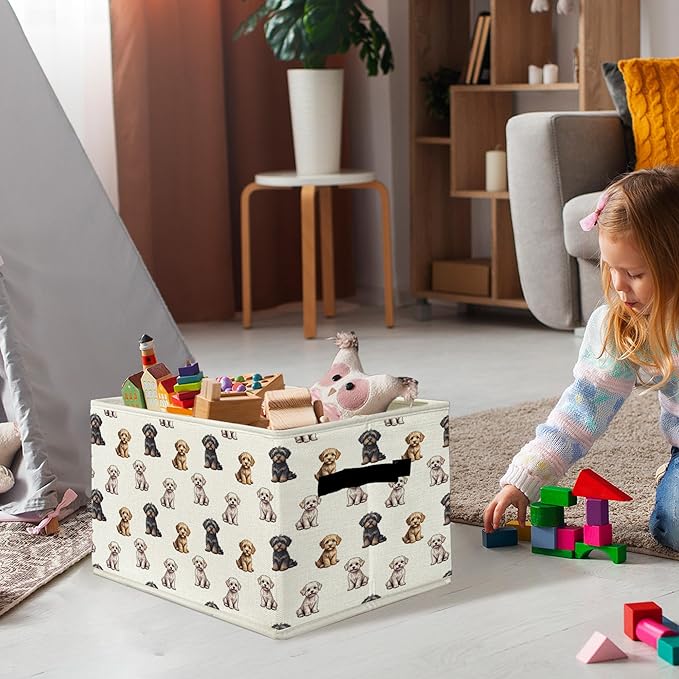 Cavapoo Gifts Storage Bins & Boxes with Handles, Dog Foldable Basket for Organizing Dog Lovers Owners, Cavapoo Christmas Collapsible Laundry Hampers for Bedroom Bathroom Clothes Toys Books