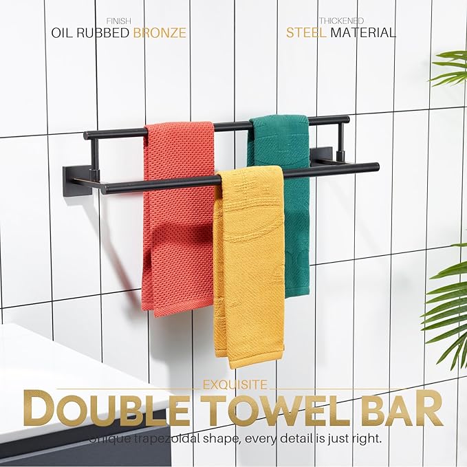 KOKOSIRI Towel Bars 24-Inch Bathroom Towel Holder Oil Rubbed Bronze Bath Towel Rails Racks Wall Mounted Stainless Steel B5009ORB-L24