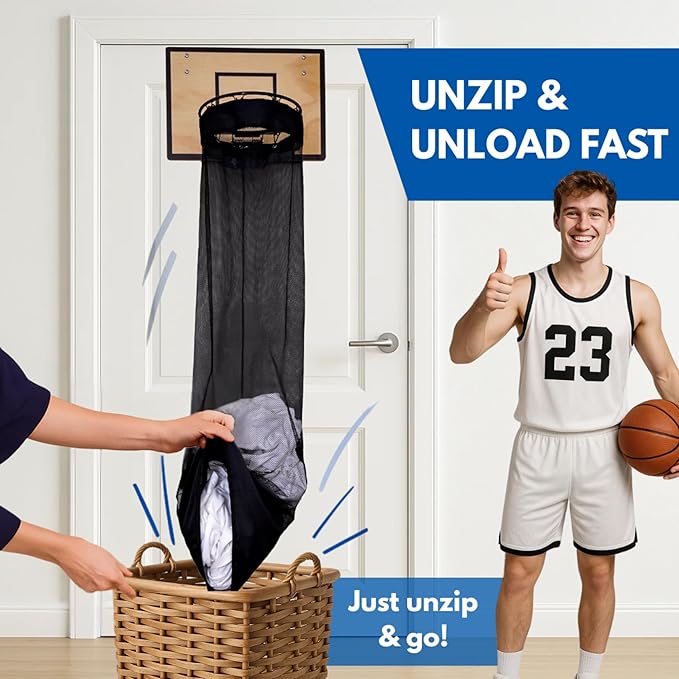 Basketball Hamper, Boys Laundry Basket, Basketball Laundry Hamper, Boys Room Decor, Spring Equipped, Thick Backboard, Zipper Bottom, Room Organizer, Gift for Kids