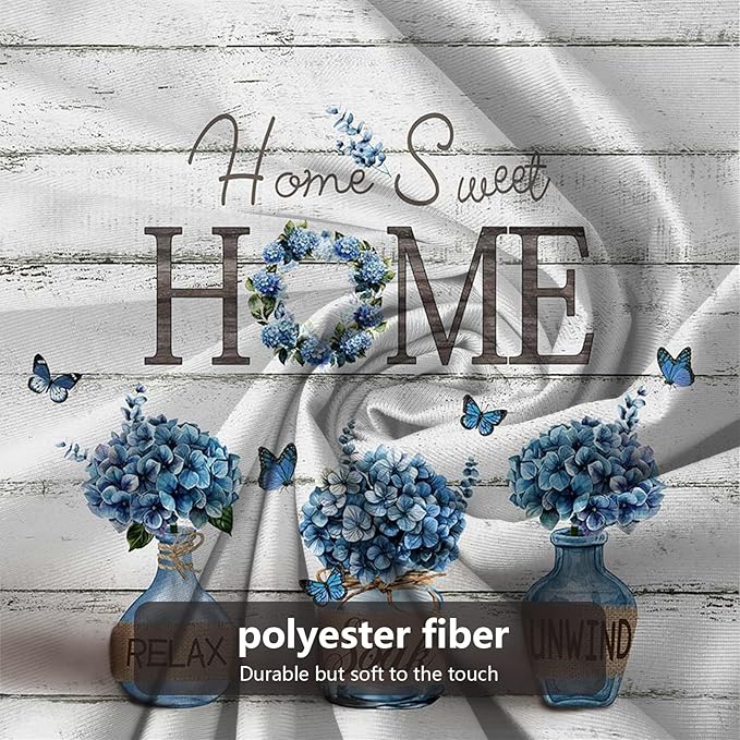 Farmhouse Shower Curtain, Navy Blue Hydrangea Flower Rustic Bathroom Decor with Waterproof Fabric, Country Style Home Sweet Home Shower Curtains for Vintage Bathroom, 72x72 Inch