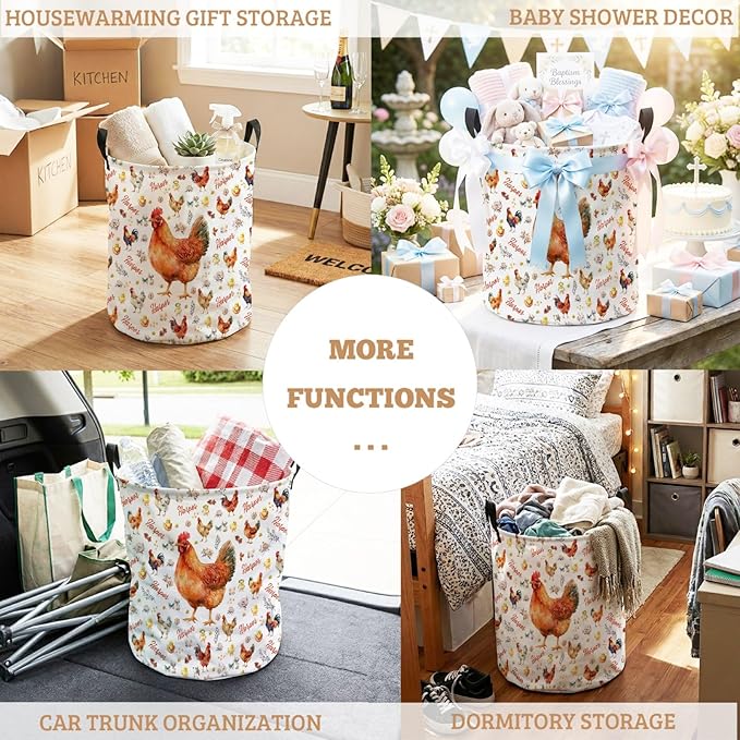 Personalized Chicken Laundry Baskets,Custom Chicken Gifts for Kids Boys Girls Adults Room,Collapsible Clothes Storage Organizer,16.5 X 13.8in