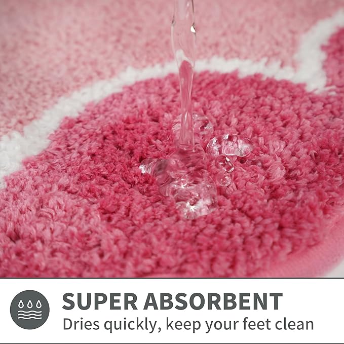 Cute Scalloped Rose Pink Bathroom Rugs Mat,Non Slip Absorbent Quick Dry Bath Mats for Shower Room,Microfiber Bath Mats for Bathroom Floor Washable Carpet for Shower Tub Sink Bedroom,17"x47"
