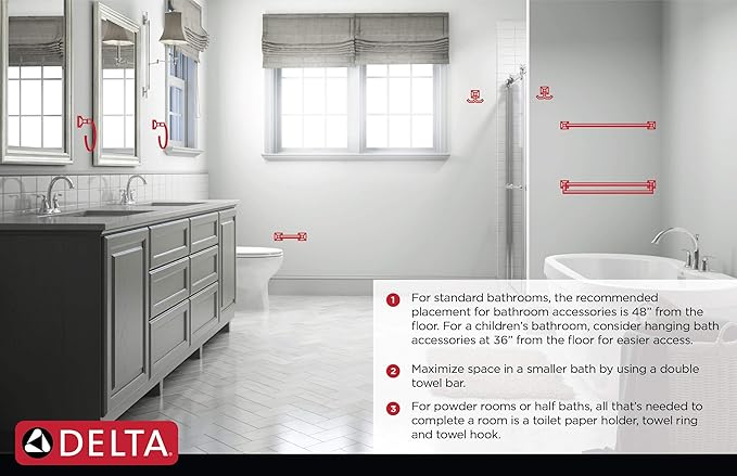 Delta Vessona (1-Pack) 24'' Towel Rack for Bathroom Polished Chrome Towel Bar for Bathroom Wall Towel Holder Rod Wall Mounted VES24-PC