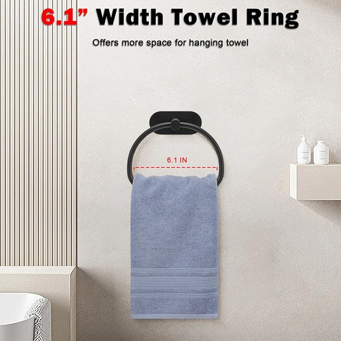 Livabber Towel Ring for Bathroom, 304 Stainless Steel Hand Towel Holder, Heavy Duty Towel Hanger for Bath, Kitchen, Hotel (4″ Self-Adhesive Base, Black)