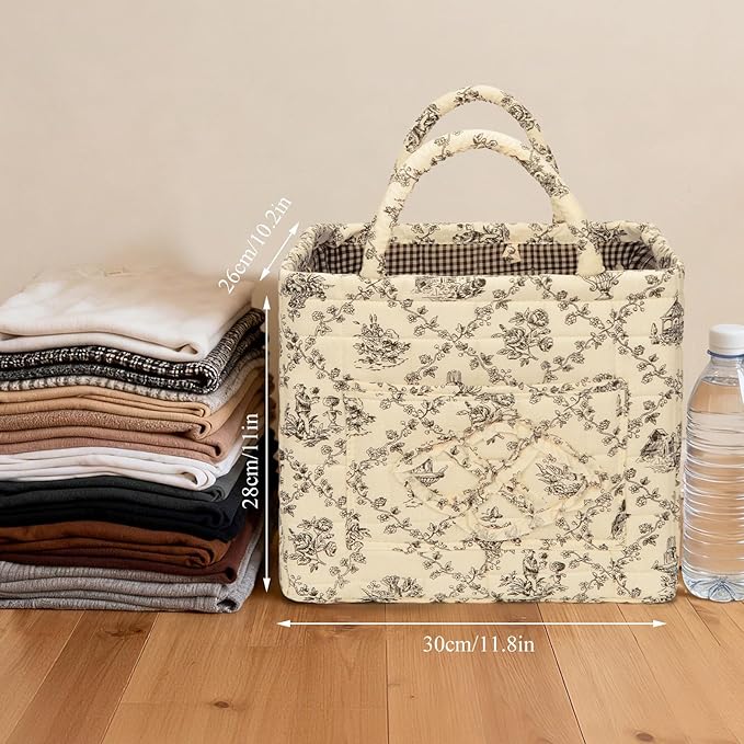 Quilted Fabric Basket Car Storage Basket Boho Floral Laundry Hamper for Nursery Bedroom & Living Room | Organize Clothes Toys