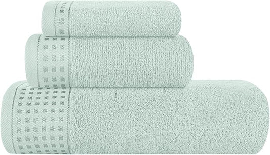 GLAMBURG Ultra Soft 3 Pack Cotton Towel Set, Contains a Bath Towel 28x55 inch, a Hand Towel 16x24 inch & a Wash Coth 12x12 inch, Ideal Everyday use, Compact & Lightweight - Sea Green