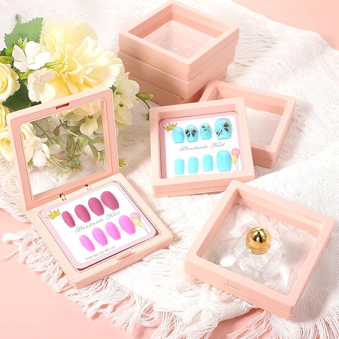 30 Pcs Press on Nail Packaging Box with 90 Pcs Adhesive Double Sided Tape Artificial Nail Display Case Storage Container Box Acrylic Packaging Organizer for Art Home Salon(Pink)