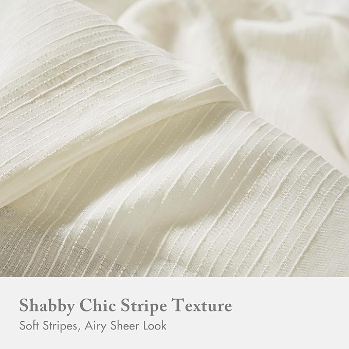 Madison Park Anna Sheers Shower Curtain, Textured Striped Accent Design, Modern Mid-Century Bathroom Decor, Machine Washable, Fabric Privacy Screen 72x84, Ivory