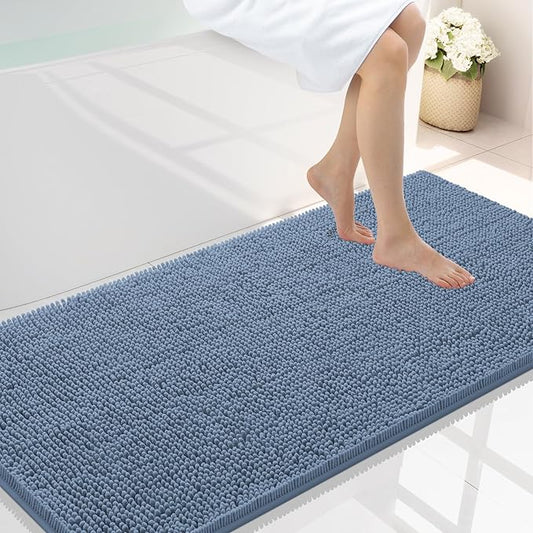 Smiry Luxury Chenille Bathroom Rugs 47x24, Extra Soft and Absorbent Shaggy Bath Mat, Machine Washable, Non-Slip Plush Carpet Runner for Tub, Shower, and Floor, Home Decor Accessories, Grayish Blue