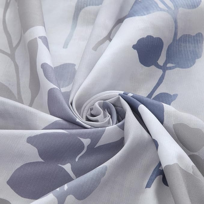 Fabric Shower Curtain 78 Inches Long, Gray and Blue Botanical Branch Leaf Print, Waterproof Bathroom Curtain, 72" W x 78" H