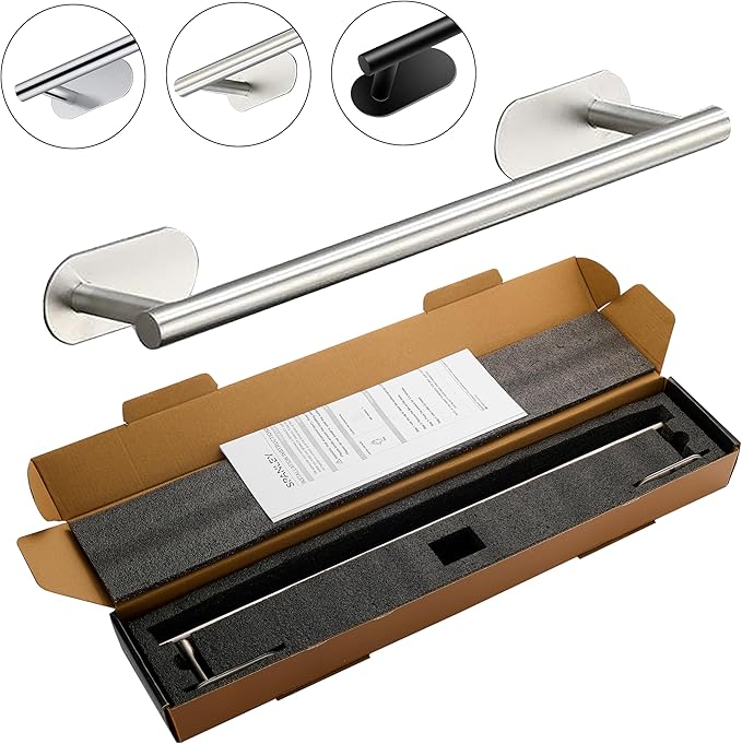 Towel Bar for Bathroom, Self-Adhesive Towel Holder, Space-Saving Towel Rack, Wall-Mounted Punch-Free Waterproof Anti-Slip Bathroom Kitchen Towel Hanger, 60×7.5×5cm Brushed