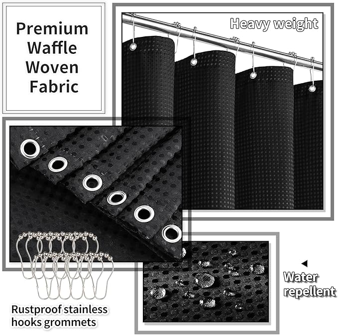 XLHOMO Bathroom Set with Shower Curtain and Rugs- 25PC Bathroom Accessory Set, Black Shower Curtain Set, Toilet Brush, Trash Can, Qtip Holder & Soap Dispenser