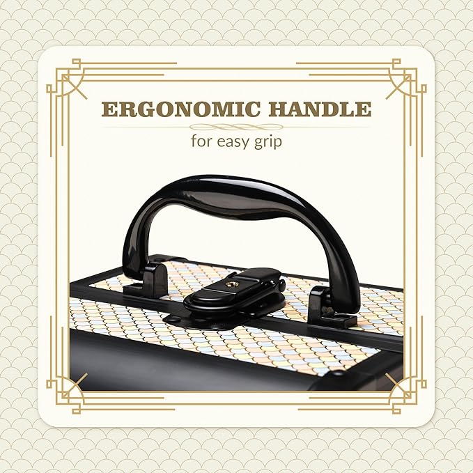 BYOOTIQUE Makeup Train Case with Mirror Cosmetic Box Organizer Art Deco Pastel