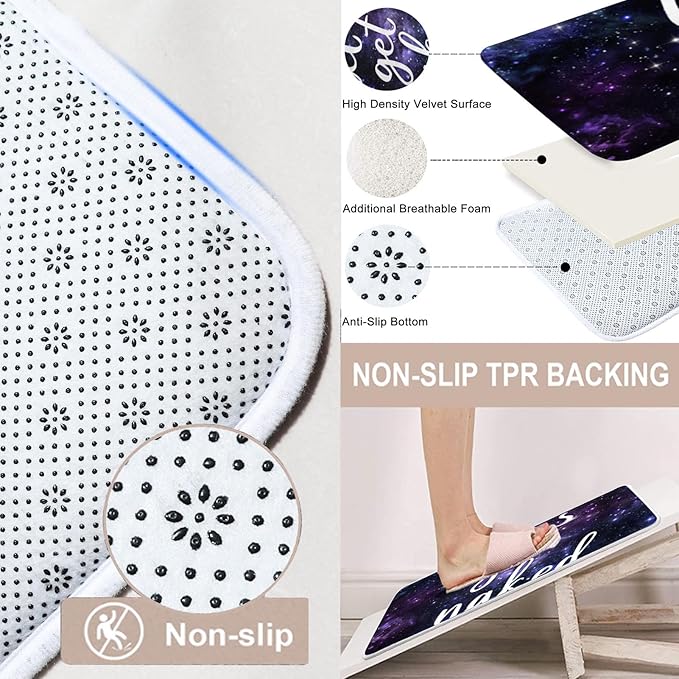 ArtSocket 4PC Black and Purple Let's Get Naked Shower Curtain Sets Starry Sky Bathroom Decor with Rugs, Non-Slip Rug,Toilet Lid Cover, Bath Mat and 12 Hooks 72x72 inches