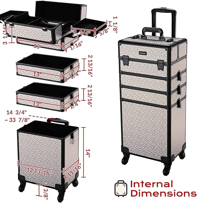 BYOOTIQUE Makeup Train Case Trolley w/Cube Case Cosmetic Organizer Art Deco Graphite