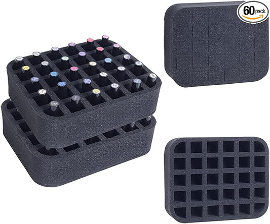 2 Pack Nail Polish Organizer Holder Foam Pad with Slots for Storage 60 Bottles (15ml/0.5fl.oz) Nail Polish or Essential Oil Tray for Drawers Black