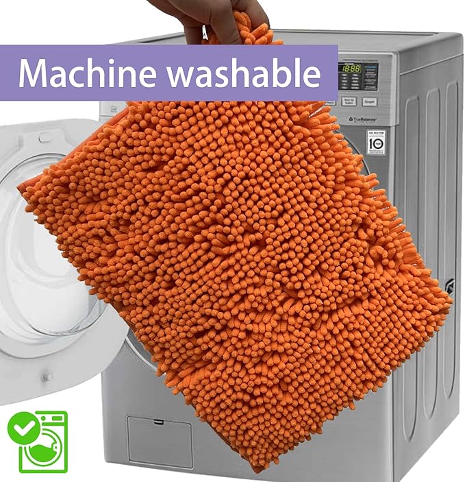 RUN HELIX Bathroom Rugs 3 Pieces Orange Bath Rugs Fall Shower Rugs with U-Shaped Contour Toilet Mat Absorbent Chenille Plush Bath Mats Non Slip Bath Rugs Bathroom Floor Mats Bath Mat Living Rug Set