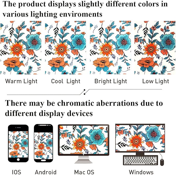 HMS Happy Memories Bohemian Plant Boho Floral Print Shower Curtain, Polyester Fabric Cloth for Bathroom Decor 72×72 Inch Standard Size with 12 Hooks, Also as Room Divider (Blue Red Flower)
