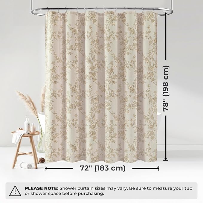 Beige Shower Curtain Vintage Linen Shower Curtain Floral Shower Curtains for Bathroom Boho Farmhouse Shower Curtains(Natural Linen,72"x78")
