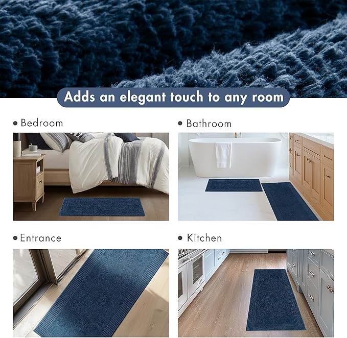 Madison Park Splendor Reversible 100% Cotton Tufted Bathroom Rug-3000 GSM Hotel Quality Luxurious Plush Medium Pile Bath Mat Absorbent, Quick Dry, Shower Room Décor, 20x30 Navy