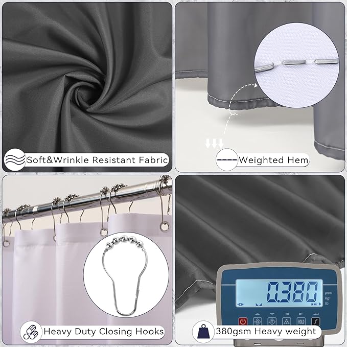 XLHOMO Bathroom Accessory Set–Bathroom Set with Shower Curtain and Rugs, No Slip Bathroom Rugs Super Absorbent, Grey Ombre Waterproof Shower Curtain with Hooks, Gray Bathroom Sets Complete for Home