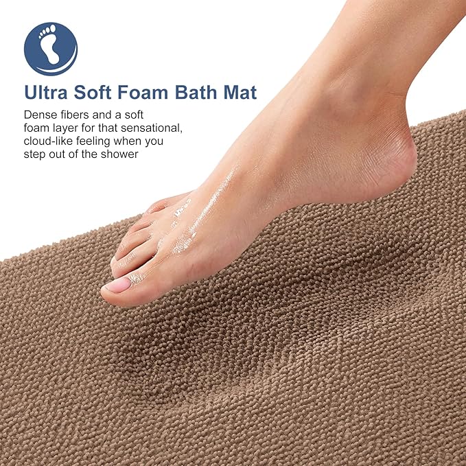 OLANLY Thick Memory Foam Bath Mat Rug 70x24, Extra Soft Absorbent Bathroom Rug, Quick Dry Bath Mats, Non-Slip, Machine Washable Carpet for Bathroom, Tub and Shower, Home Decor Accessories, Mocha